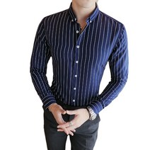 스트라이프 난방 면 논아이론 Y 남자 민트색 셔츠 린넨 파란색 여성 삼색 오버핏 빅사이즈 남성