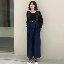 여자 빅사이즈 멜빵 청바지 와이드핏와이드 청멜빵바지