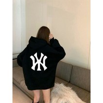 MLB 여성 후드티 맨투맨 기모 캐주얼 스웨터 오버사이즈 루즈핏 기본 양키즈 로고 블랙 화이트 데일리