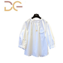 오션마인 여성 셔츠 반팔 러플 블라우스 화이트 그린