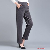 중년 여성 바지 가을/겨울 스트레이트 바지 면 스트레치 높은 허리 느슨한 캐주얼 스트립 바지