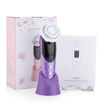 갈바닉 얼굴 목 마사지기 45도 온열 LED EMS미세전류 이온도입 감응식 음파 진동 USB충전식 7in 1 RF & EMS, 03 purple