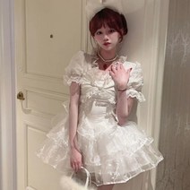레이스 원피스 리본원피스 화이트 드레스 빈티지 밴드 레이스 트림 파티 고딕 의류 여름 드레스 여성