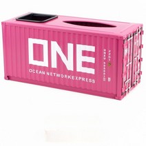 빈티지 단철 미니 컨테이너 모형 박스 휴지 티슈 크리넥스 디스펜서 케이스 연필 꽂이 카페 사무실 카페 홈 장식 인테리어 한진 현대 FEDEX 페덱스 머스트 생일 선물 운송 회사, 핑크 ONE 종이 + 펜 홀더