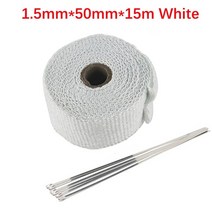 요시무라머플러 호환 오토바이 배기 랩 열 팁 방열판 5cm 5m10m15m 스테인레스 타이가있는 유리 섬유 파이프 보호용 배기 타이어, 5cm 15m 흰색