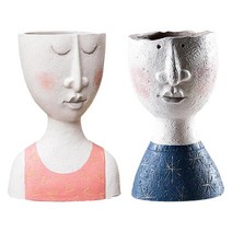 2Pcs 귀여운 만화 꽃 냄비 화분 꽃병 컨테이너 사랑스러운 동상 연필 홀더 실내 야외 결혼식 탁상 장식 공예, 분홍색, 수지
