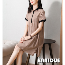 [바니드] 여성 린넨원피스 브이넥 스트라이프 반팔 셔츠원피스 0370