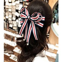루루악세사리 네이비 화이트 레드 스트라이프 골프 리본핀 헤어핀