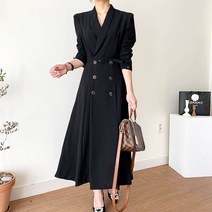 [레티고] 더블 버튼 트렌치 정장 롱 자켓 원피스