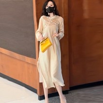 여성 반팔 롱 원피스 라운드 플라워 원피스 빅사이즈 여름 꽃무늬 플레어 여자원피스 프리사이즈 인박카001 Guofeng Pattern 자수 실크 드레스 2023 새로운 봄과 여름 느슨한 큰 크기 중간 크기 중간 길이 분할 긴 -수석 기질