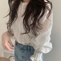 [COCOLALLA] 여성 프릴 플리츠 소매 러블리 레이스 블라우스 데이트룩 캐주얼룩