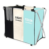 Laundry Basket Hamper 3 Section Sorter with Stainless Steel Frame Removeable Foldable Oxford Fabric, Green