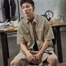 엔티랄라 남성 셔츠 반팔 카고 셔츠 캐주얼 셔츠 5부 소매 유행하는 남성 카고 반팔 티셔츠