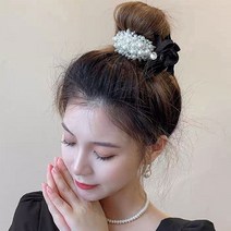 악어핀﻿ 화사한 진주와 리본포인트 프랑스 똥머리 악어집게핀 올림머리 반머리 여신머리핀 상어클립 당고머리 벨벳리본집게핀 연에인핀