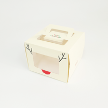 크리스마스 미니케익창박스(받침포함) 루돌프, 화이트사각레이스, 10개