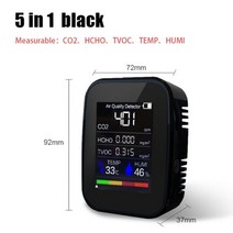 공기질 측정기 실내 공기 오염 측정 디지털 미터 온도 습도 센서 테스터 대기 질 모니터 이산화탄소 검출기 분석기, 5 in 1 Black