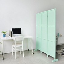 [바보사랑]에린 3단 인테리어 파티션 원목 공간분리 우드 칸막이, 민트