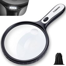 Viimnss 885872 조명이 있는 돋보기 대형 5X 15X 휴대용 조명 LED 4개 보관 가방 깨끗한 천 노인 독서 검사 탐험