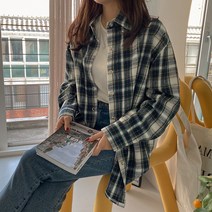 여성용 루즈핏 울 체크 패턴 셔츠