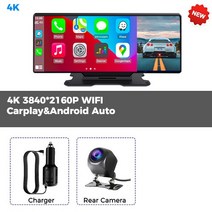 블랙박스 룸미러 4K 와이파이 GPS 1026 인치 자동차 미러 백미러 카메라 카플레이 및 안드로이드 자동 무선 AUX 유선 내비게이션 블루투스 DVRs, K2 dual lens+With 128G Card