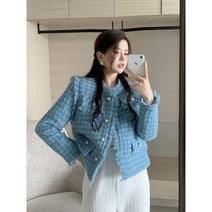 프랑스 스타일 여성 트위드 크롭 재킷