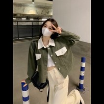 소녀의 유행 여성 의류 ~ 복고풍 옷깃 캐주얼 데님 재킷 숙녀 2023 봄 새로운 짧은 탑