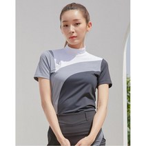 [21SS 헤지스 골프 여성]블랙 컬러 배색 트임 하이넥 반팔 티셔츠HWTS1B385BK