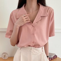 [디어로라] 여성 구김제로 오픈 반팔 셔츠 블라우스
