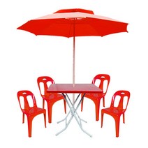 호가 파라솔세트 대형2층 파라솔 테이블 의자4개 풀세트, 레드