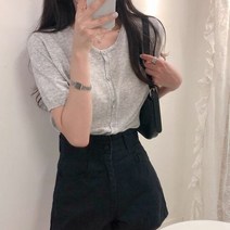 [7color ] 뱀부 유넥 반팔 여름 니트 가디건_체리체리