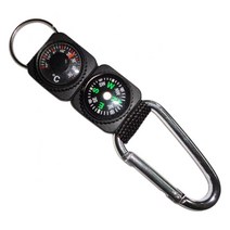 나침반 야외 캠핑 하이킹 생존 버클 키 체인 온도계 carabiner 등반 후크 protable 안전 생존 도구, 검은색