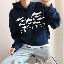러브앤시티 여성 돌고래 후드티 발포나염 크롭 후드티셔츠 가을 겨울 쭈리 기모