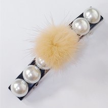 SUNNYDAY 리얼 밍크 퍼 진주 반머리 헤어 자동핀 성인 여성 머리핀 헤어핀 반묶음 심플 일자핀 사각 헤어집게 머리집게 국산 핸드메이드 머리삔 헤어삔 NN2