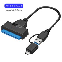 SATA to USB 3.0 / 2.0 7 + 15 핀 22pin 어댑터 케이블 최대 6 Gbps 지원 2.5 인치 외부 SSD HDD 하드 드라, 05 USB 3.0  Type C 20CM