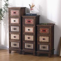 엔틱 콘솔 틈새수납장 거실 서랍장 침실 사이드 협탁, 호두나무 새꽃서랍장3