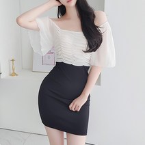 스모크 오프숄더 미니 원피스 2컬러