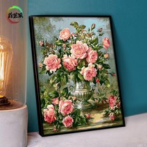 디지털 유화 DIY 채우기 컬러 페인팅 수공예 수채화 그림 손으로 그린 예술적 풍경 애니메이션 만화, G510 핑크 원더 랜드, 40*50cm 흑백화판(1.6cm), 안료 펜 액세서리 (클래식)