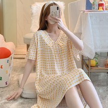 여자 예쁜 폴리 원피스 잠 옷 여성 실내 복 홈웨어집에서입는옷 라운지웨어 예쁜잠옷 여성파자마 파자마파티잠옷 귀여운잠옷 반팔원피스잠옷 봄잠옷 기숙사잠옷, 옐로우
