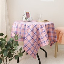 바이지미 빈티지 핑크 체크 테이블보, 2인(110x110cm)