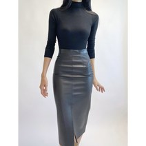 물빛 H 레더 트임 롱스커트