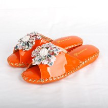 거실화 에나멜왕꽃 여성 가죽실내슬리퍼 5color, 3.오렌지