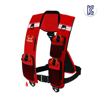 KC인증 티모스포츠 바이킹 3포켓 바다 선상 배 낚시 3가지 자동팽창식 구명조끼, FREE, 레드(화이트)