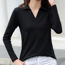 데일로엔 여성용 V넥 기본 카라 긴팔 티셔츠