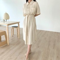 오버핏 실키 롱 셔츠 벨트 원피스