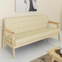 원목 PC 가죽소파 와플 쿠션 3인용 기숙사 거실 휴게실 대기실 호텔 회의실 스터디룸, 카푸치노 내츄럴