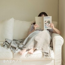 롤링 폼폼 코튼 블랭킷(135x210), 그레이
