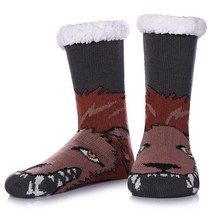 SDBING 남성용 매우 부드럽고 따뜻하고 아늑한 퍼지 플리스 안감 겨울 그립 슬리퍼 양말 Wolf