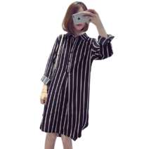 러블로어 스트라이프 카라 셔츠원피스