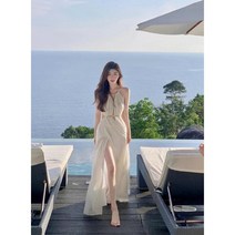 여행 사진 비치 스커트 해변 휴가 드레스 민소매 원피스