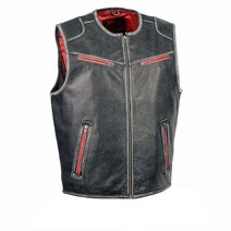 Milwaukee Leather MLM3535 남성용 빈티지 그레이 오토바이 가죽 조끼 지퍼 컬러 액센트 - 라지 666270, Large